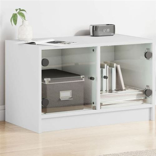 Vidaxl Blanc Meuble Tv Avec Portes Vitrées - Image 3
