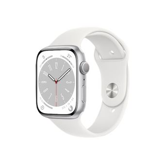 Apple Watch Series 8 (GPS) - 45 mm - aluminium argenté - montre intelligente avec bande sport - fluoroélastomère - blanc - taille du bracelet : Normal - 32 Go - Wi-Fi, Bluetooth - 38.8 g