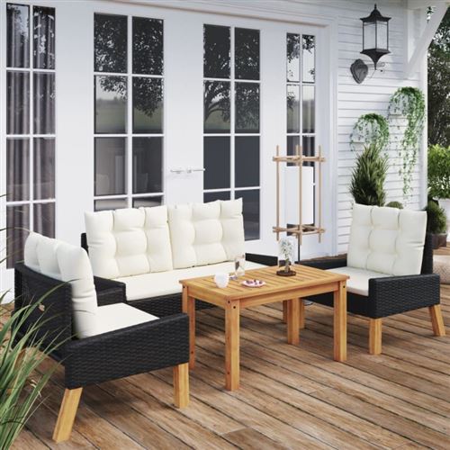 Non Communiqué Noir Ensembles De Bancs. Canapes Et Tables De Jardin Vidaxl Resine Tressee 4 Pieces 3 Personnes 58 X 64 X 60 Cm