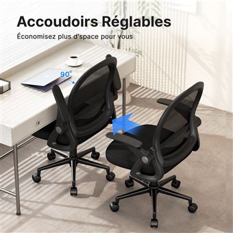 Noblewell Chaise De Bureau Ergonomique Avec Soutien Lombaire Confortable Accoudoirs Rabattables Reglables En Maille Respirante Pour La Maison Et Le Bureau Noir