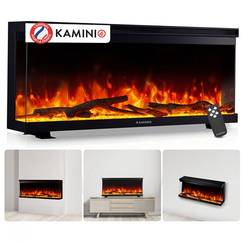 Generique Kaminio Cheminée Électrique Lea - Cheminée 3-En-1 Avec Vue Panoramique, Chauffage, Effet De Flamme, 12 Couleurs De Flammes, Télécommande - 36 Pouces - Image 3