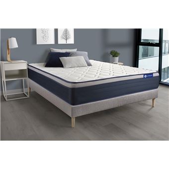 Ensemble matelas 7 zones memoire forme sommier bleu 140x190