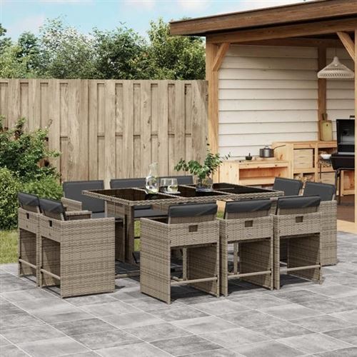 Non Communiqué Gris Vidaxl Ensemble À Manger De Jardin 11Pcs Avec Coussins Poly Rotin 3277975