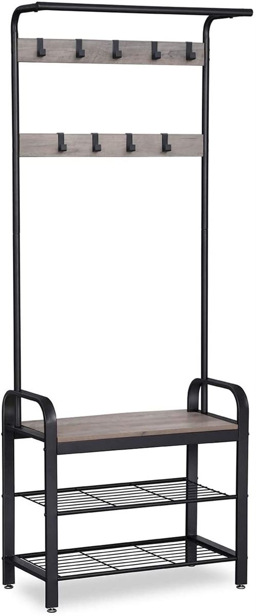 Portemanteau VASAGLE avec Banc Hauteur 183 cm Grège et Noir HSR40MB