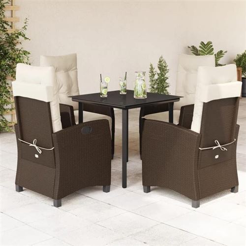 Vidaxl Marron Ensemble À Manger De Jardin 5 Pcs Et Coussins - Image 2