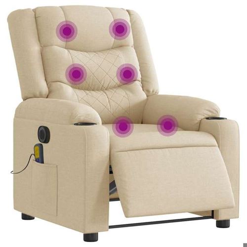 vidaXL Fauteuil inclinable de massage électrique crème tissu 3310259