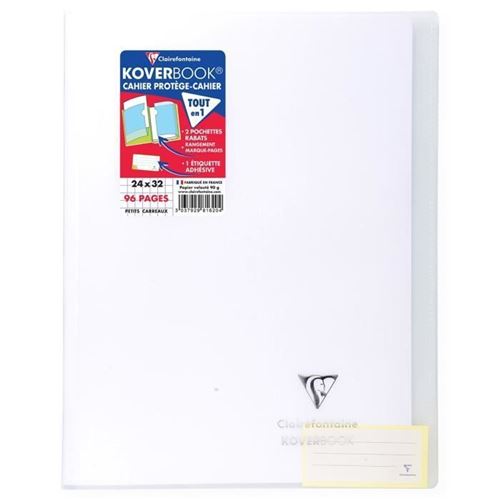 Clairefontaine Koverbook Cahier Piqure 96 Pages Avec Rabats - 240 X 320 Mm - 5 X 5 Papier Pefc 90 G - Incolore