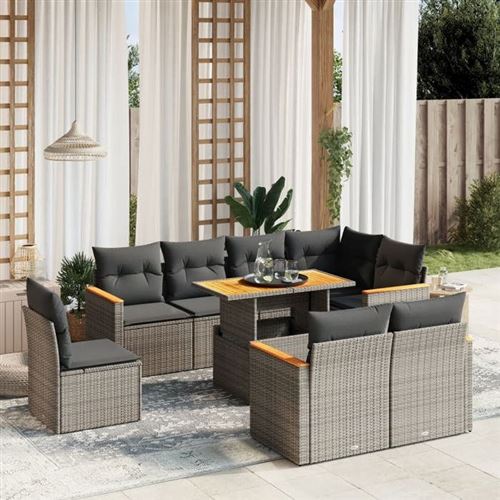 Non Communiqué Gris Vidaxl Salon De Jardin Avec Coussins 9 Pcs, Canapés De Terrasse, Ensemble De Meubles De Patio, Mobilier D'extérieur, 3273174