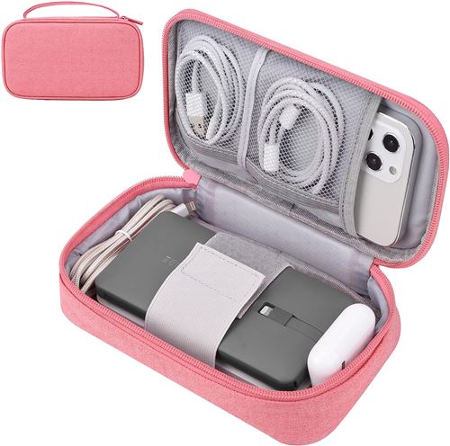 Sacs de Voyage Étui de rangement rose 7.8 x 4.7 x 2.1pouces pour Chargeur Apple, accessoires câbles ,cordons, disque dur externe, banque d'alimentatio