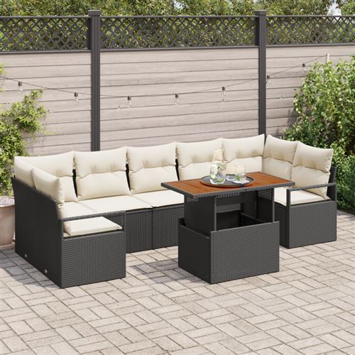 Non Communiqué Noir Ensemble De Canapé De Jardin De 8 Pièces Avec Coussins Poly Rattan Acacia