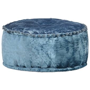 Pouf Rond Velours 40x20 cm Bleu - 1