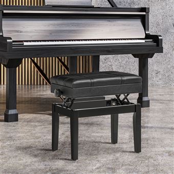 Banquette tabouret siège pour piano coffre intégré hauteur réglable bois  hévéa assise revêtement synthétique noir - Achat & prix