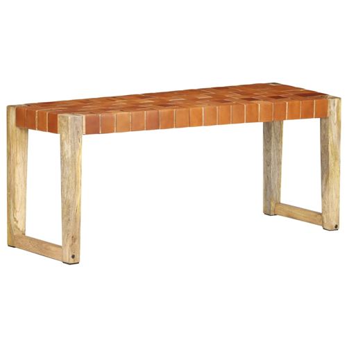 vidaXL Banc 110 cm Marron Cuir véritable et bois de manguier massif