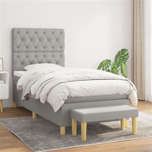 vidaXL Sommier à lattes de lit avec matelas Gris clair 80x200 cm Tissu3137349