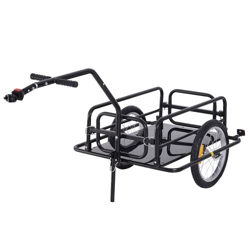 Meilleurs prix pour Remorque vélo remorque de transport pour vélo 155L x 71,5l x 77H cm barre d'attelage universelle pliable acier noir