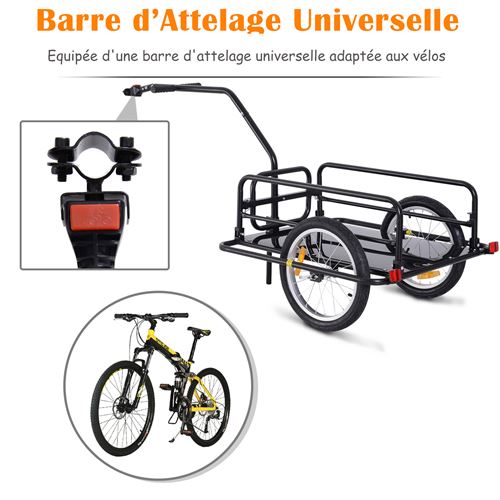 Remorque de transport vélo cargo barre d'attelage incluse housse amovible 4  réflecteurs charge max. 40 Kg noir jaune - Siège vélo enfant et remorque -  Achat & prix
