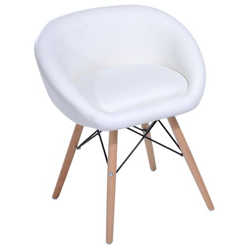 Chaise design scandinave - chaise de salon ou cuisine - pieds effilés bois massif - revêtement synthétique PU blanc