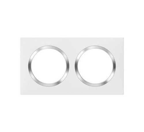 Legrand Blanc Plaque Carrée Dooxie - 2 Postes - Entraxe 71Mm - Bague Effet Chromé