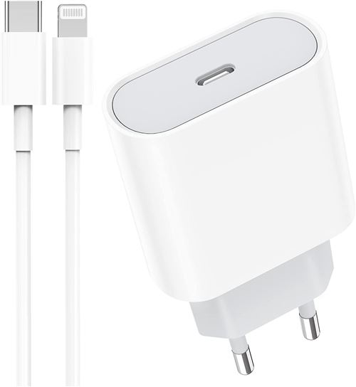Chargeur secteur entrée USB + câble compatible iPhone 5 - Blanc - Moxie 