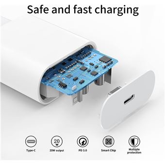 Chargeur Apple 13 14 rapide, chargeur iPhone 20 W charge rapide, cordon USB  C vers Lightning de 0,9 m avec chargeur USBC compatible avec iPhone 14 13