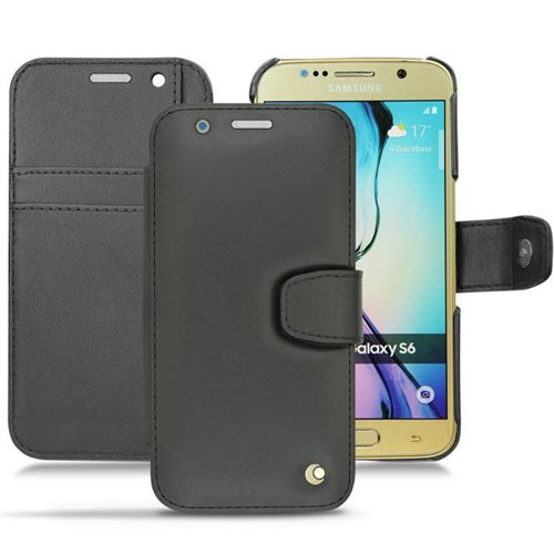 Housse cuir pour Samsung SM-G920A Galaxy S6 - Rabat horizontal portefeuille - Cuir Perpétuelle - Noir - NOREVE