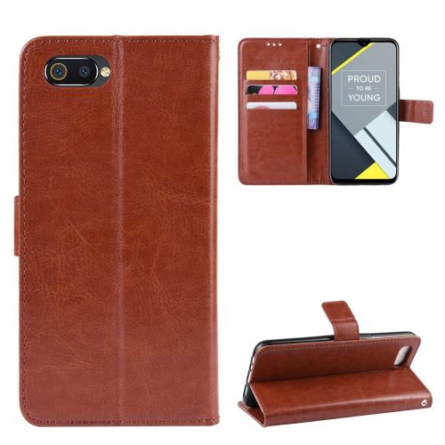Etui en PU cheval fou flip avec dragonne marron pour votre Oppo Realme C2/A1k