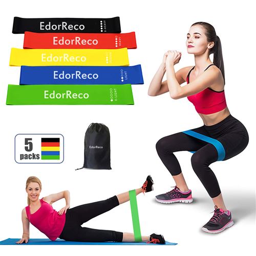 5 Pièces Bandes Élastique de Résistance EdorReco en Latex pour Salle de Gym Exercice Yoga Musculation Sport