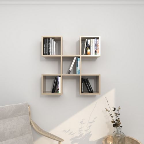 HOMEMANIA Étagère Spider Murale Flottante - pour Livres - avec Compartiments - Sonoma en Bois, 70 x 20 x 70 cm