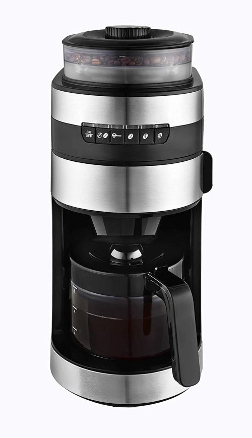 Venga! VG CCG 3006 Cafetière avec moulin en acier inoxydable, verre et plastique, 750 W, capacité de 850 ml, Noir