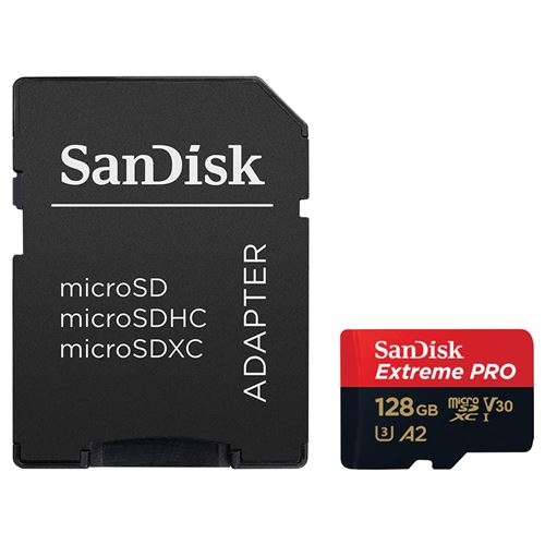 SanDisk Extreme Pro - Carte mémoire flash - 128 Go - A2 / Video Class V30 / UHS-I U3 / Class10 - microSDXC UHS-I