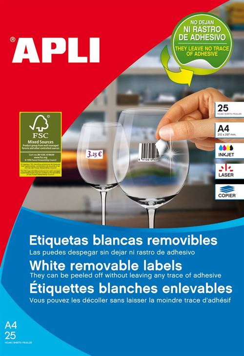 Apli &Eacute;tiquettes Blanches Amovibles 35,6 x 16,9 mm 25 Feuilles