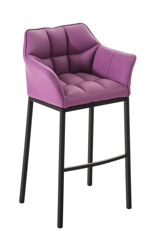 Tabouret de bar Damaso en Similicuir - 4 pieds Noir - Siège Violet