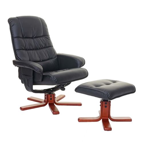 Fauteuil relax MENDLER HWC-E30 siège TV avec tabouret similicuir noir