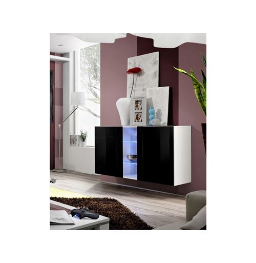 Paris Prix - Buffet 3 Portes Mural fly Ii 120cm Noir & Blanc