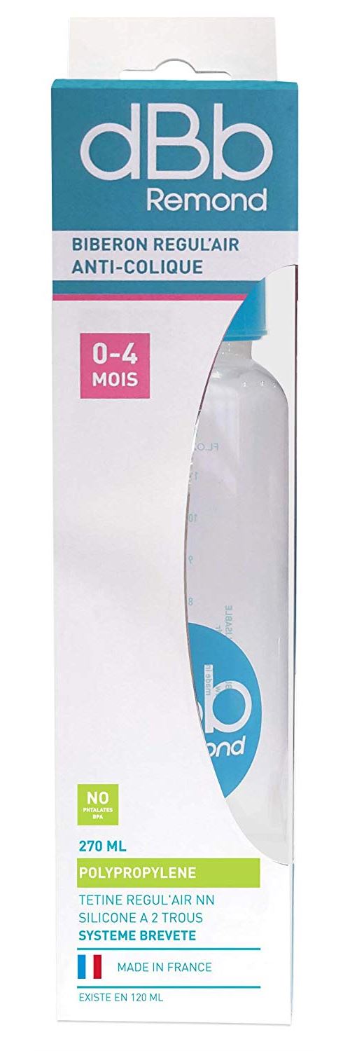 dBb Remond Régul'Air Biberon avec Tétine NN en Silicone Bleu Translucide 270 ml