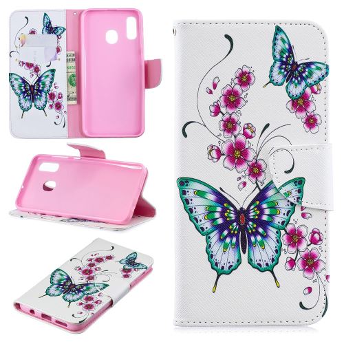 Etui en PU support motif imprimé papillon et fleur pour votre Samsung Galaxy A20/A30