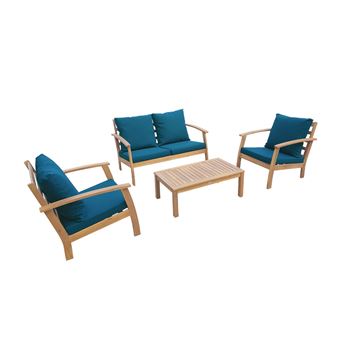 50 Sur Salon De Jardin En Bois 4 Places Ushuaia Coussins Bleu