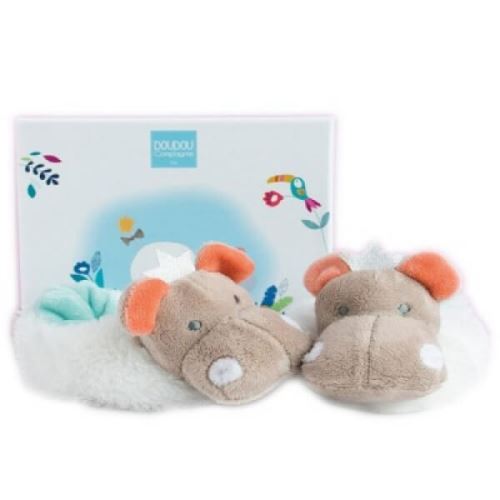 Chaussons avec hochet 0-6 mois hippo - doudou et compagnie