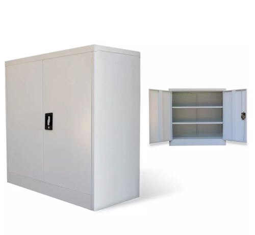 Armoire de bureau 2 portes 90 cm en métal gris