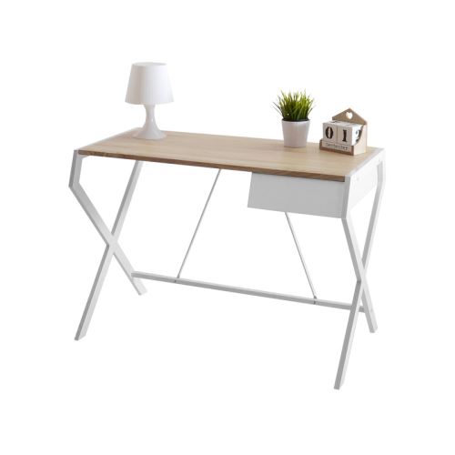 Bureau Design Bureau Scandinave Naytha 105 Cm Effet Chene Blanc Avec Tiroir Style Industriel Achat Prix Fnac
