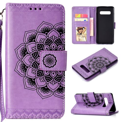 Etui en PU motif mandala avec sangle violet pour votre Samsung Galaxy S10
