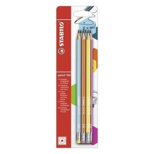 Stabilo pencil 160 - pack de 6 crayons graphite hb avec bout gomme - coloris assortis