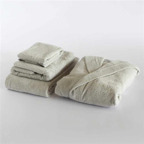 Set 3 Serviettes et Peignoir Svad Dondi Ti Amo, Taille: M, Couleur: Blanc cassé