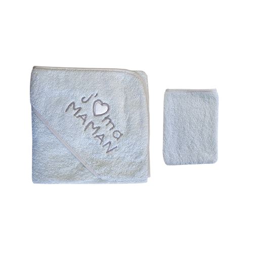 Parure de bain pour bébé gris - J'aime ma maman