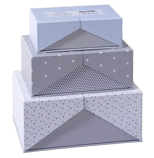 Lot de 3 Boîtes de Rangement Surprise 22cm Gris
