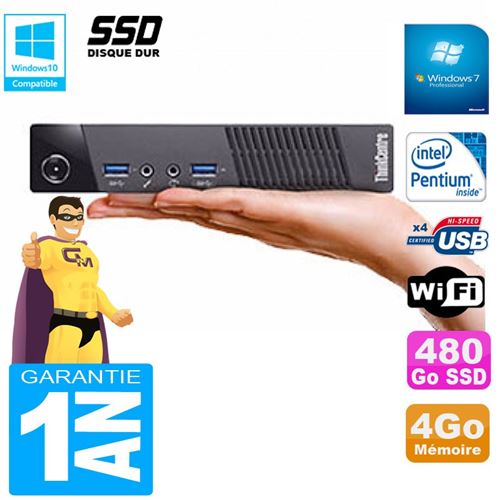 PC De Bureau Lenovo Ultra Mini PC Lenovo M73 Usff Tiny G3250T 4Go Disque 480Go SSD WiFi W7