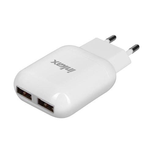 Chargeur secteur 2x ports USB 2.1A + 1.0A Recharge Rapide Inkax Blanc