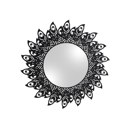 Miroir en métal filaire Plume - Diam. 60 cm - Noir