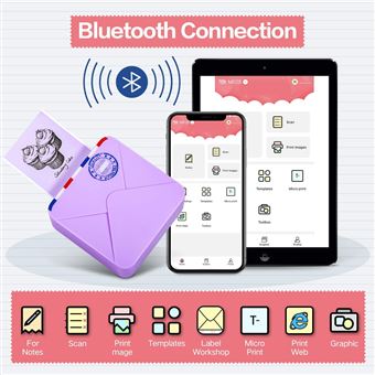 Imprimante thermique Portable Bluetooth Phomemo M02S sans encre 300dpi  Violet Version Internationale avec 1 bâton papier, Compatible IOS, Android  - Imprimante Photo