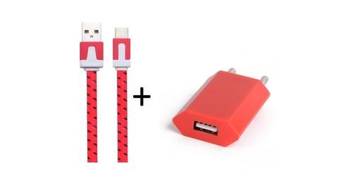 Pack Chargeur pour SONY Xperia XZ Premium Smartphone Type C (Cable Noodle 1m Chargeur + Prise Secteur USB) Murale Android (ROUGE)